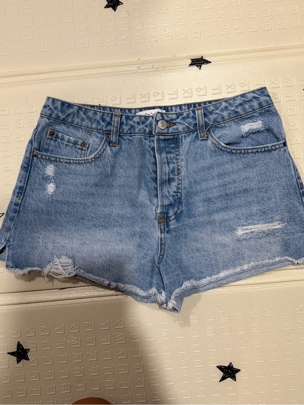 Vanilla Star Light Blue Distressed High-Rise Jean Shorts